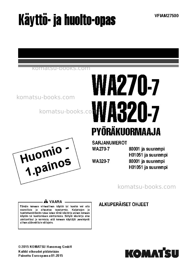 Komatsu wa320-7deu Operation manual cover Komatsu wa320-7deu Operation manual cover