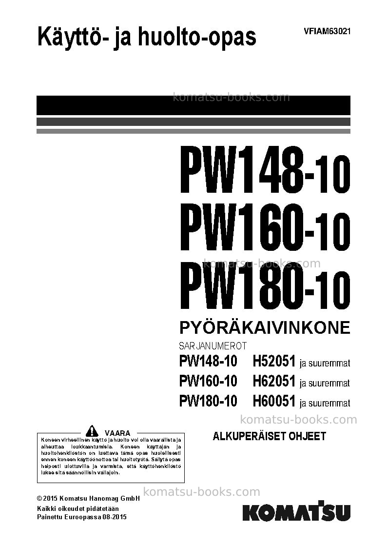 Komatsu pw160-10deu Operation manual cover Komatsu pw160-10deu Operation manual cover