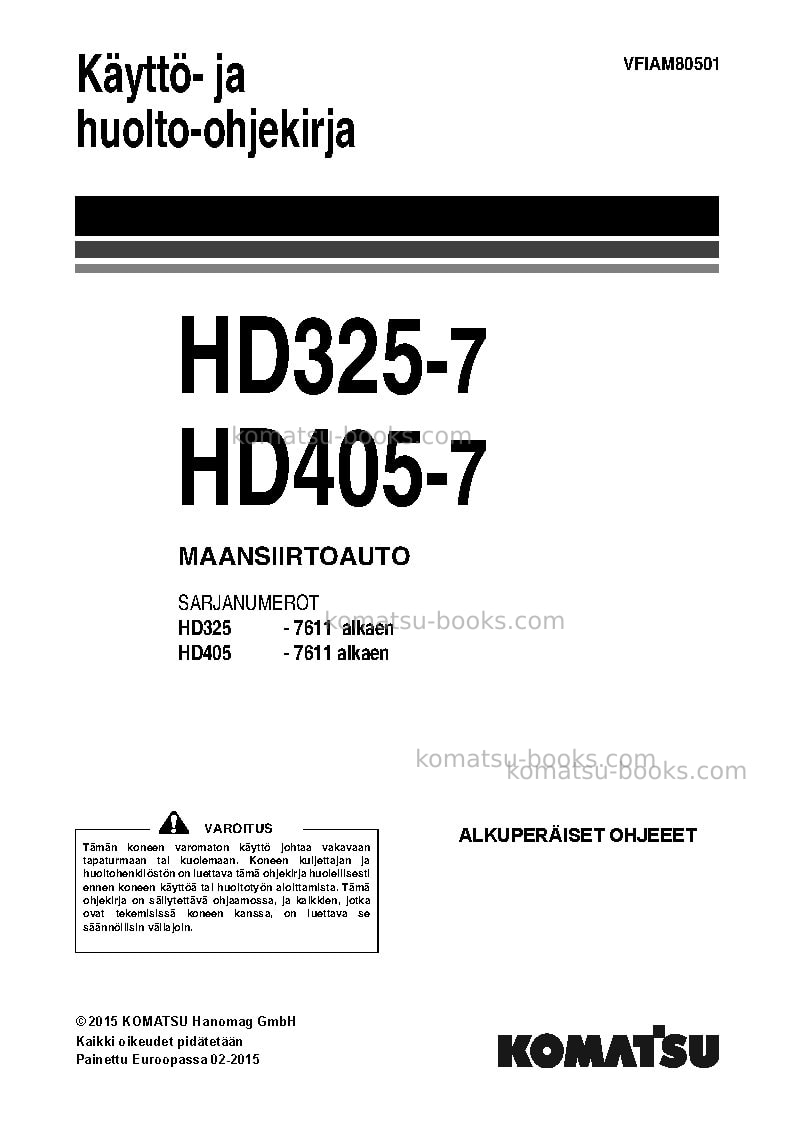 Komatsu hd325-7deu Operation manual cover
