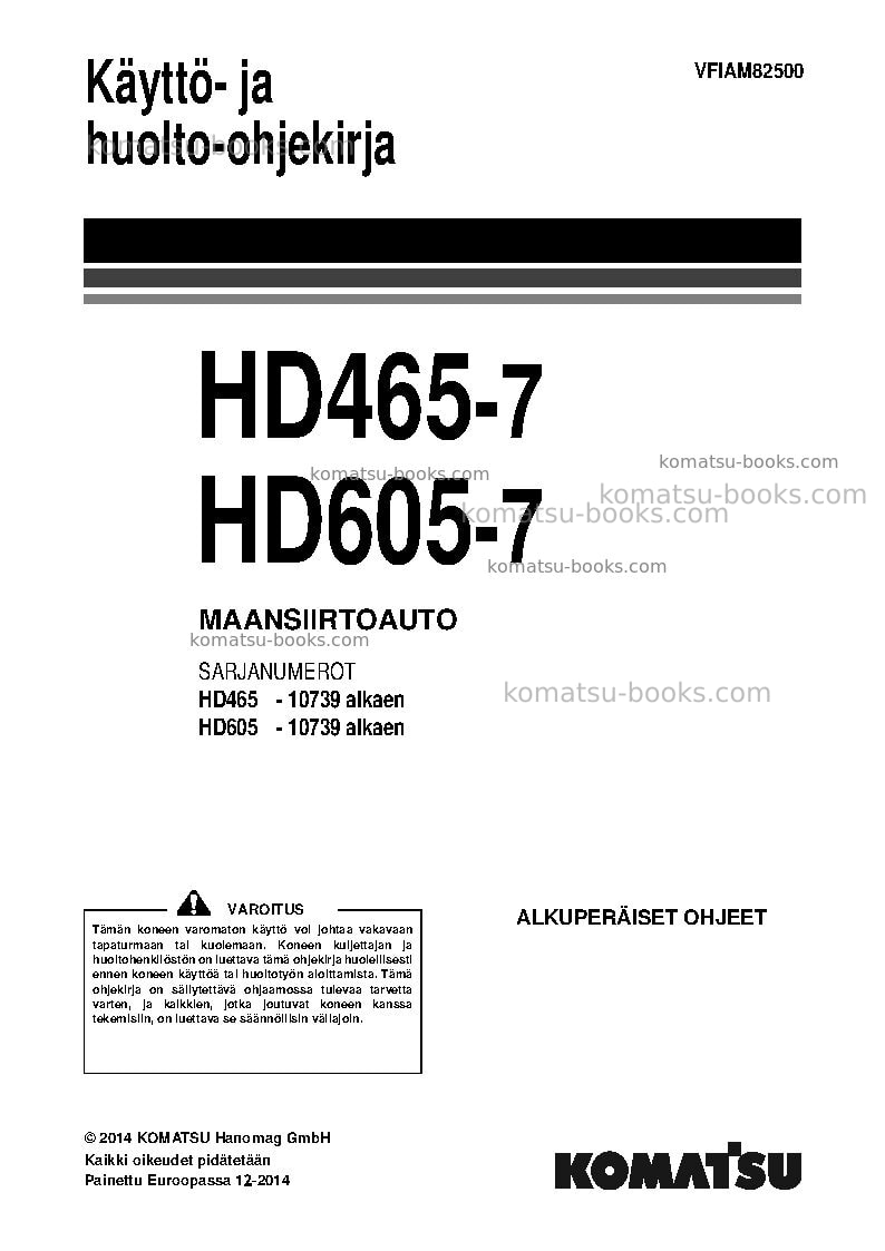 Komatsu hd605-7deu-tier3 Operation manual cover