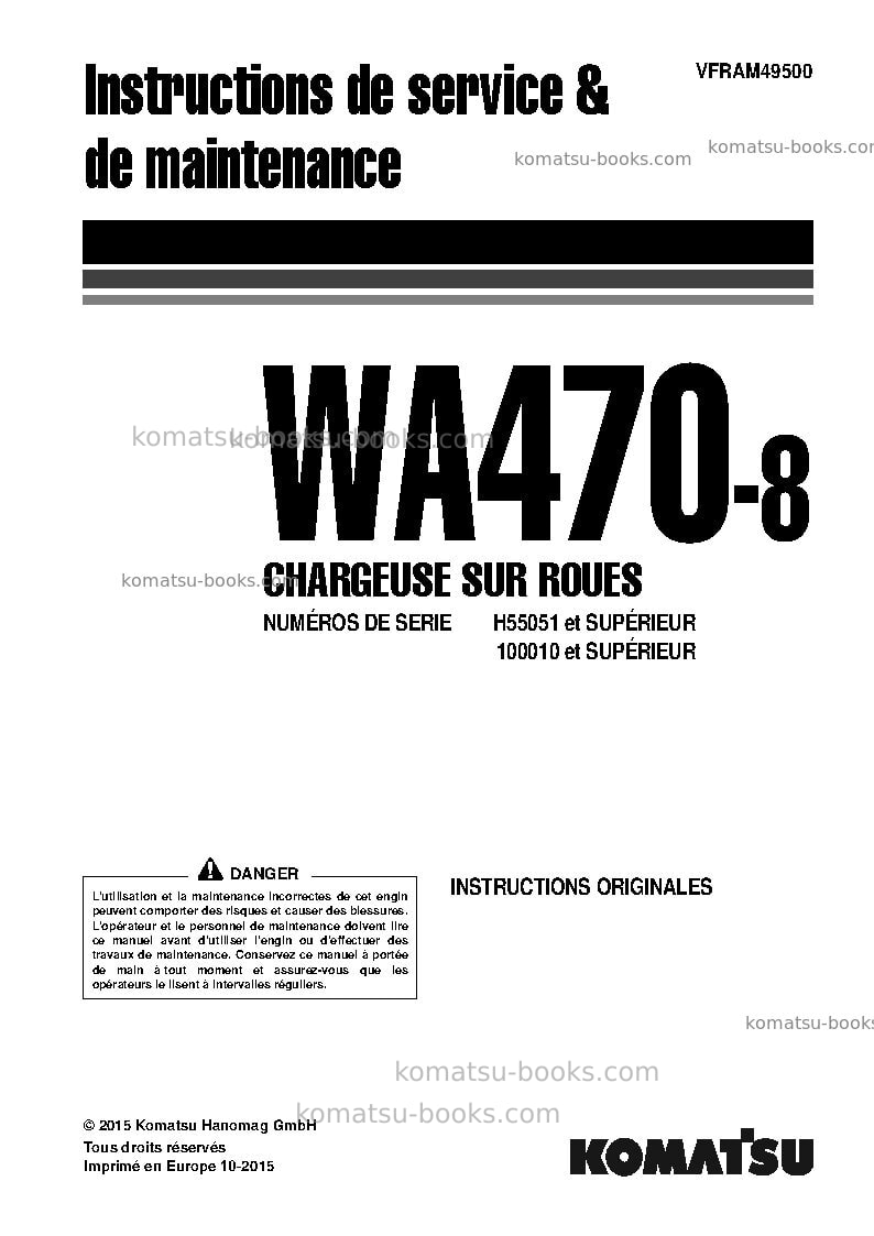 Komatsu wa470-8deu Manuel d'utilisation couverture Komatsu wa470-8deu Manuel d'utilisation couverture