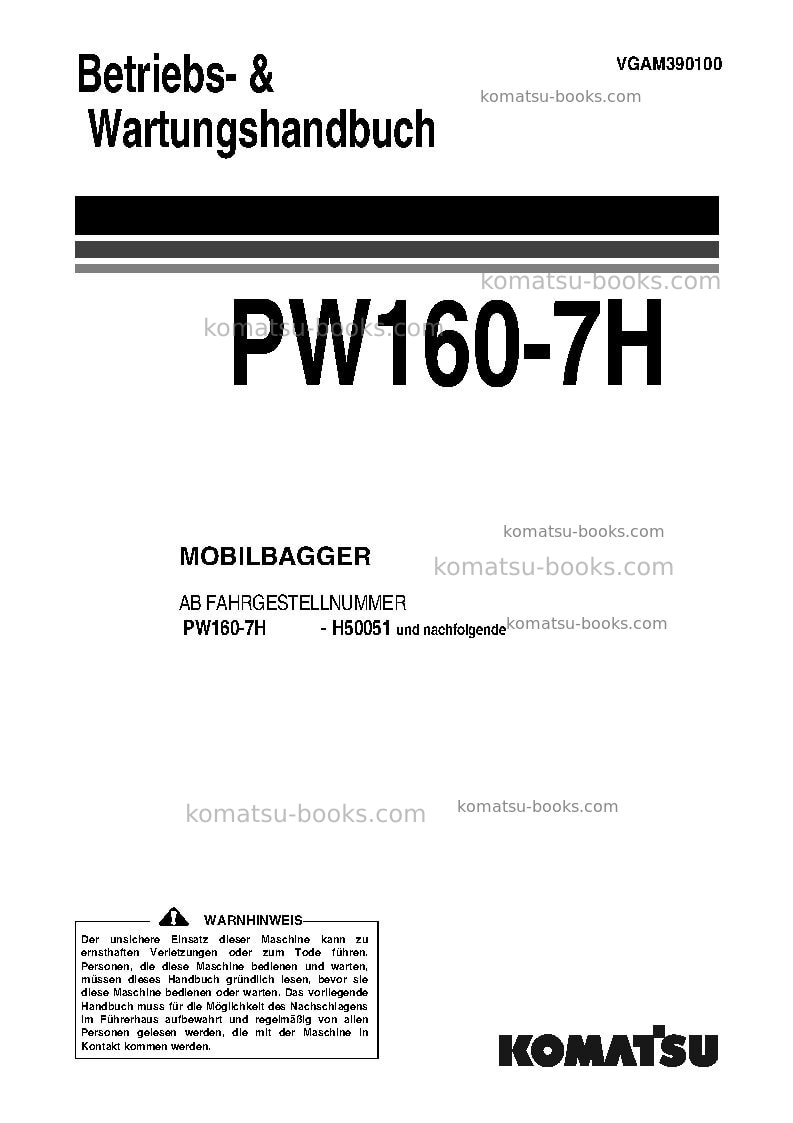 Komatsu pw160-7deu Betriebsanleitung Titelseite