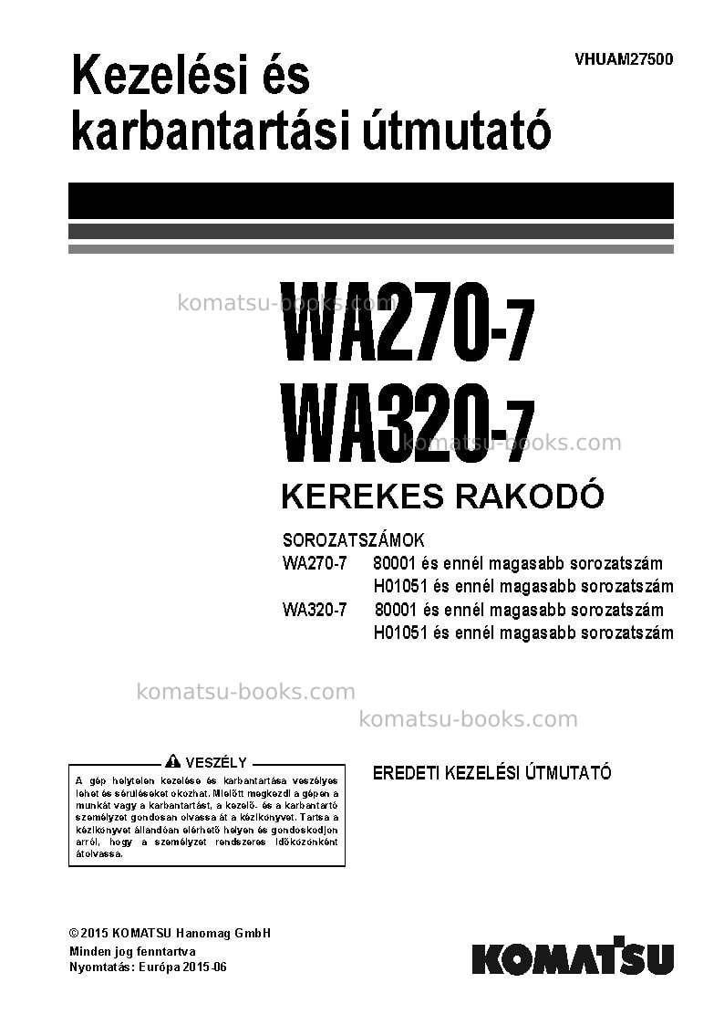 Komatsu wa320-7deu Operation manual cover Komatsu wa320-7deu Operation manual cover