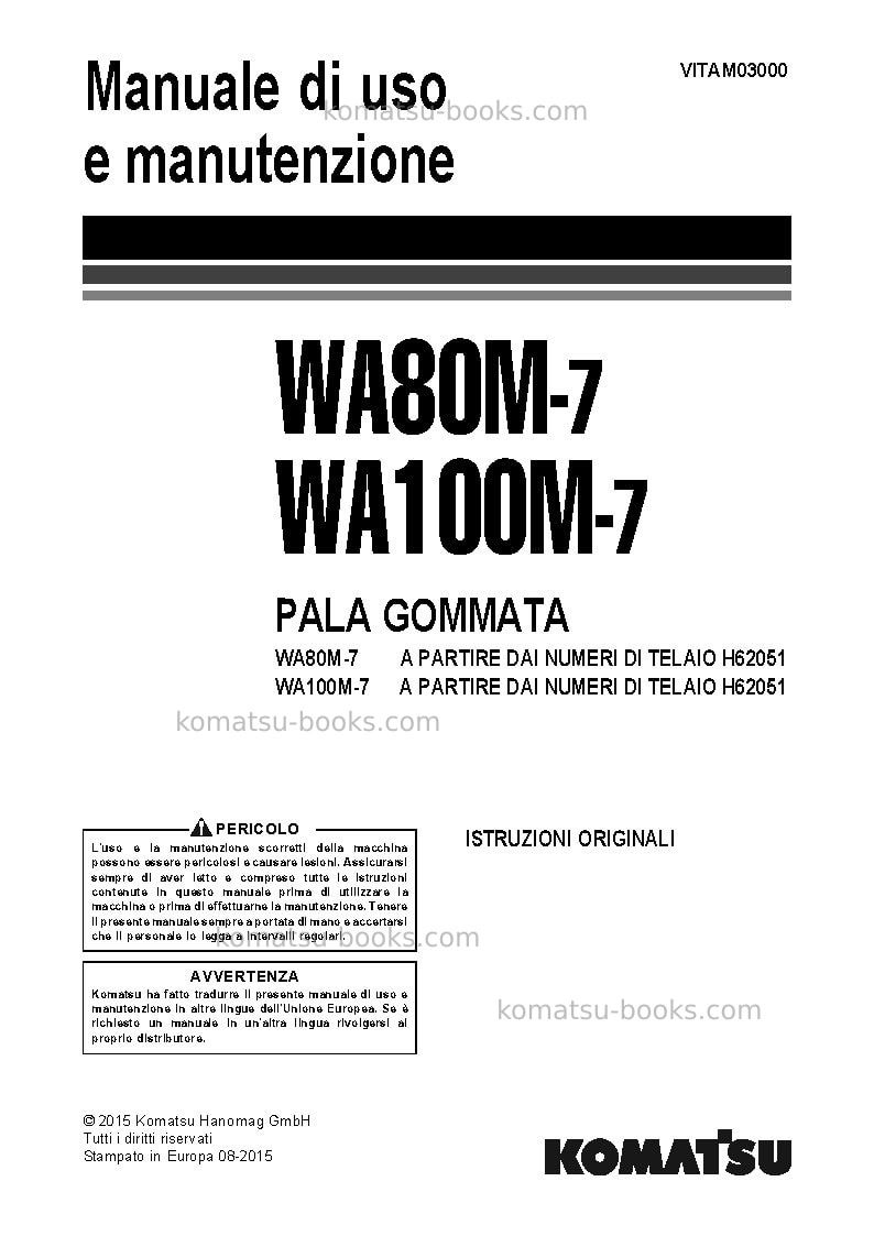 Komatsu wa80m-7deu Manuale operativo copertina