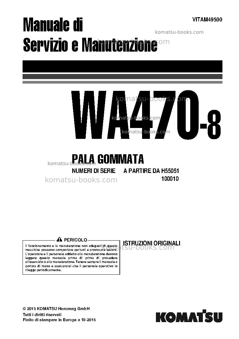 Komatsu wa470-8deu Manuale operativo copertina Komatsu wa470-8deu Manuale operativo copertina
