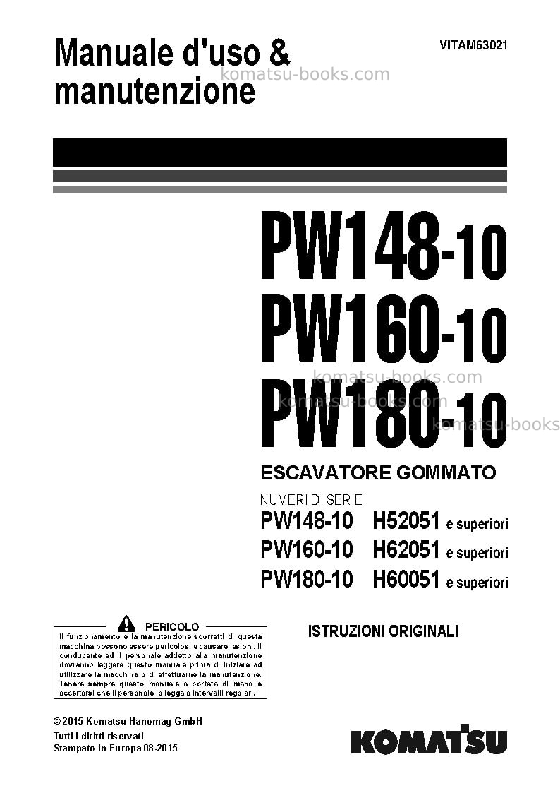 Komatsu pw160-10deu Manuale operativo copertina Komatsu pw160-10deu Manuale operativo copertina