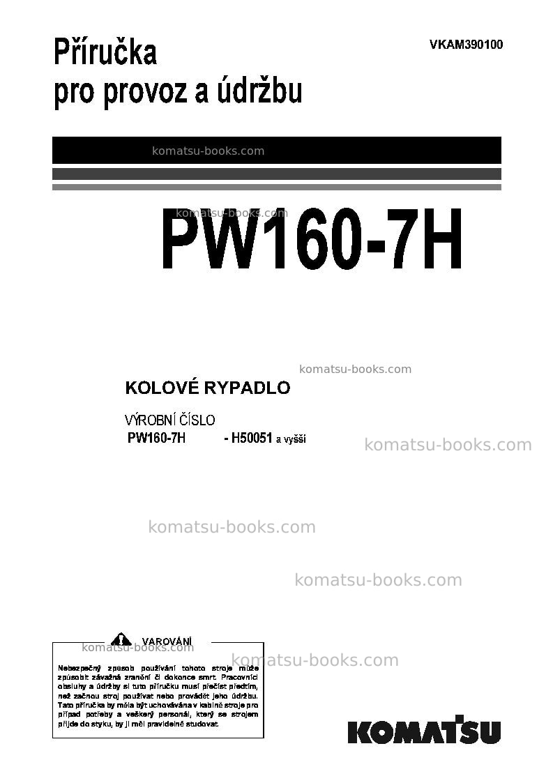 Komatsu pw160-7deu Provozní manuál obálka Komatsu pw160-7deu Provozní manuál obálka