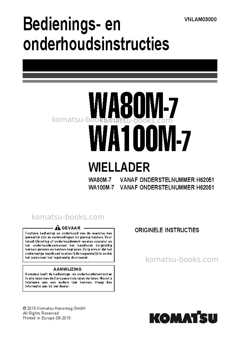 Komatsu wa80m-7deu Operation manual cover Komatsu wa80m-7deu Operation manual cover