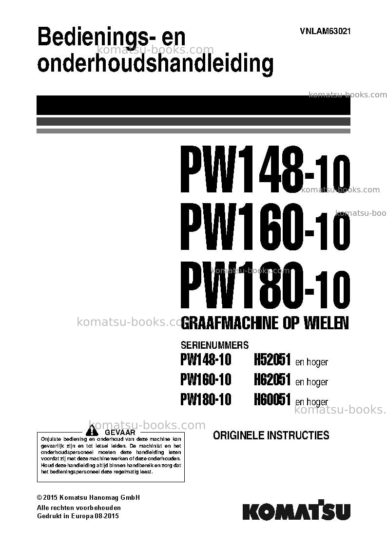 Komatsu pw160-10deu Operation manual cover Komatsu pw160-10deu Operation manual cover