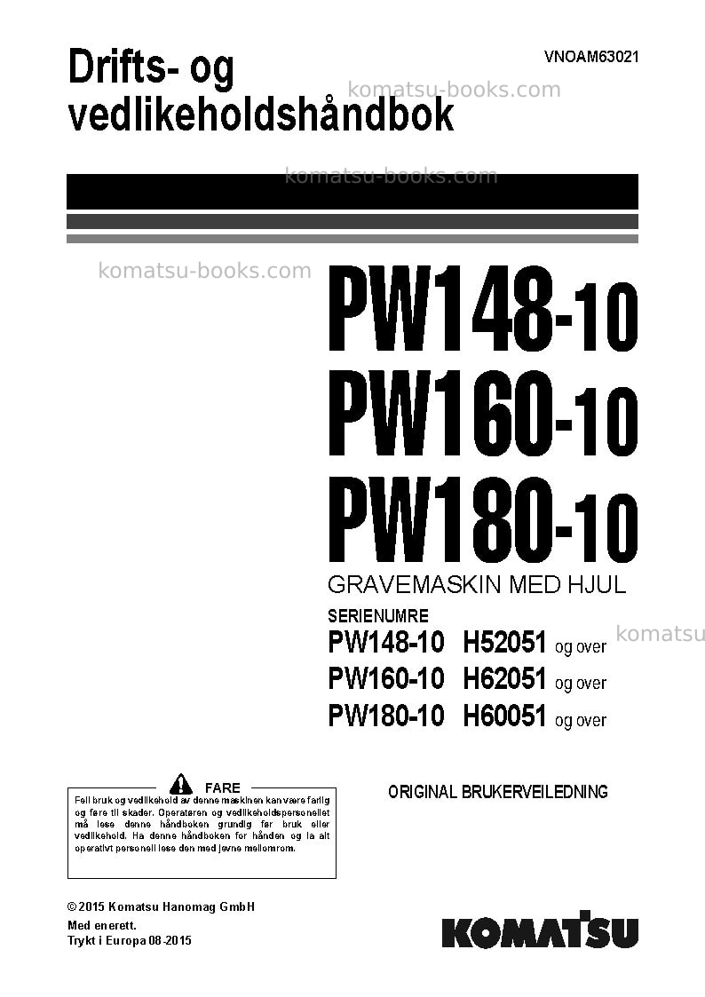 Komatsu pw160-10deu Operation manual cover Komatsu pw160-10deu Operation manual cover