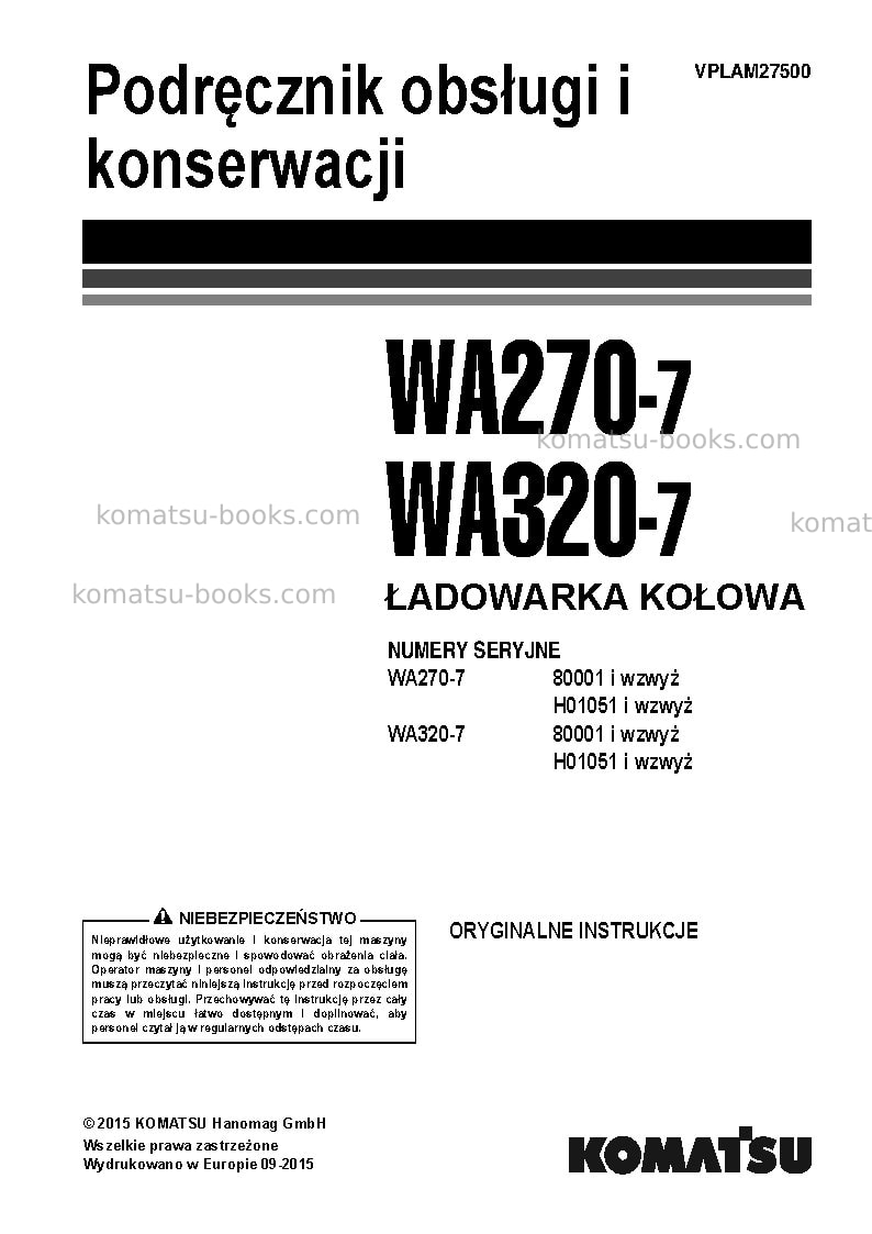 Komatsu wa270-7deu Instrukcja obsługi okładka
