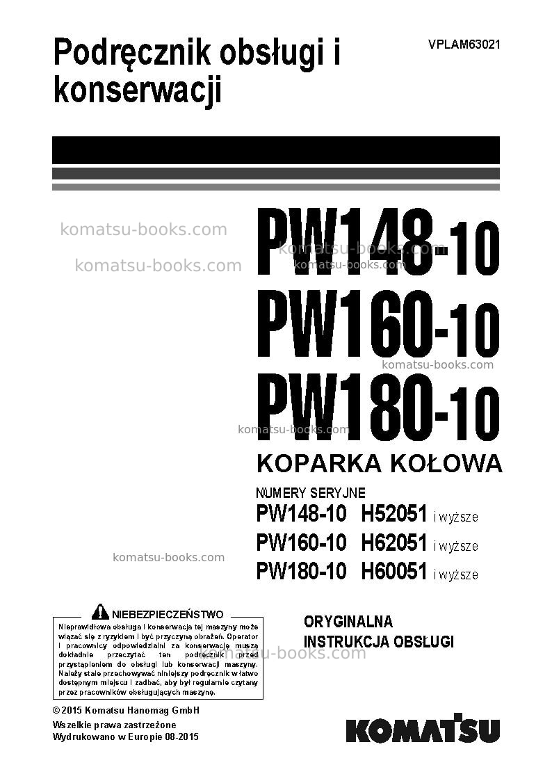 Komatsu pw160-10deu Instrukcja obsługi okładka Komatsu pw160-10deu Instrukcja obsługi okładka