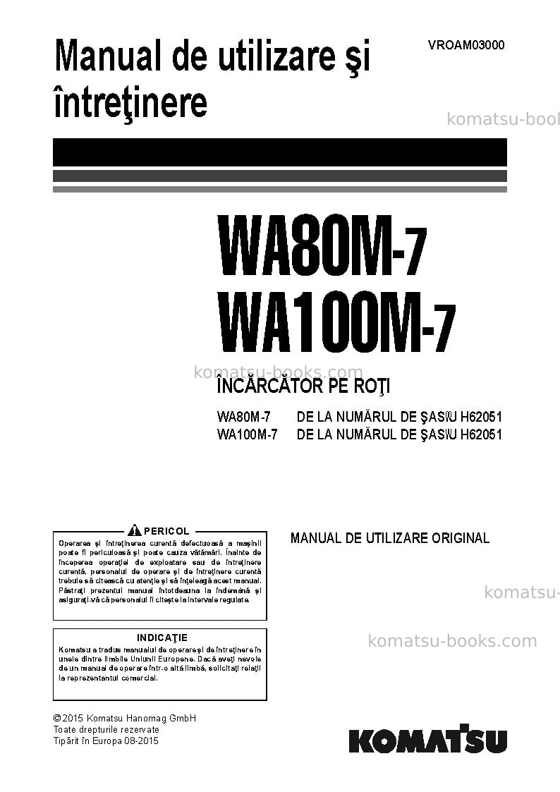 Komatsu wa80m-7deu Operation manual cover