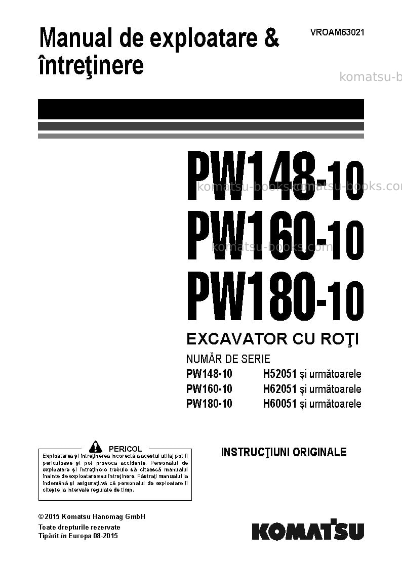Komatsu pw160-10deu Operation manual cover Komatsu pw160-10deu Operation manual cover