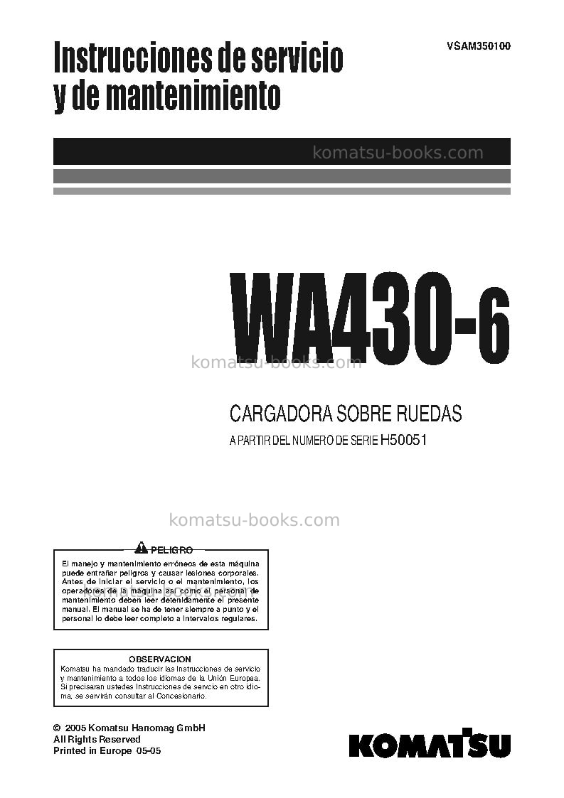 Komatsu wa430-6deu Manual de operación cover Komatsu wa430-6deu Manual de operación cover