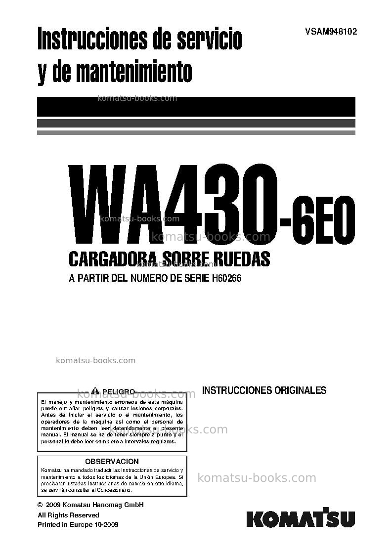Komatsu wa430-6deu Manual de operación cover Komatsu wa430-6deu Manual de operación cover