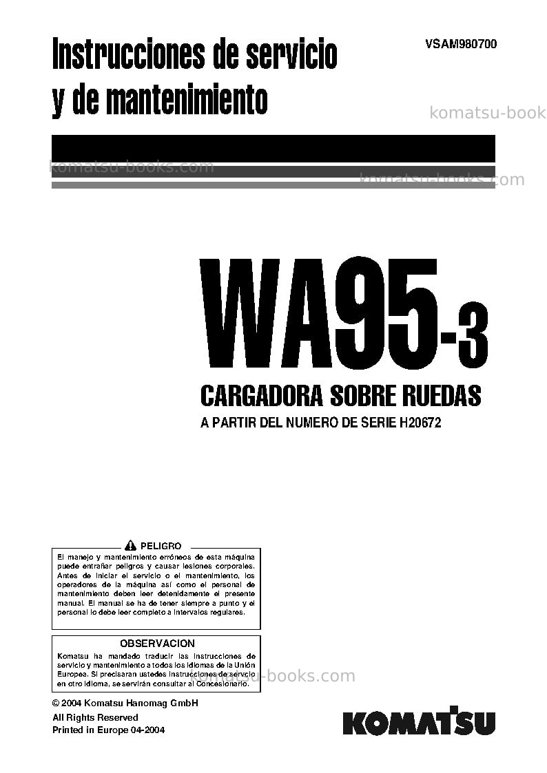 Komatsu wa95-3deu-h Manual de operación cover Komatsu wa95-3deu-h Manual de operación cover