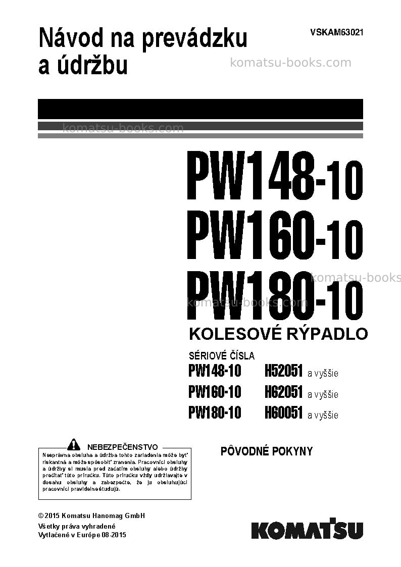 Komatsu pw180-10deu Prevádzkový manuál obal Komatsu pw180-10deu Prevádzkový manuál obal