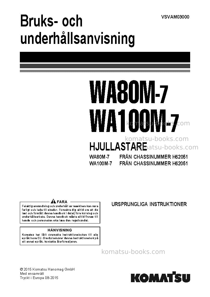 Komatsu wa100m-7deu Operation manual cover Komatsu wa100m-7deu Operation manual cover