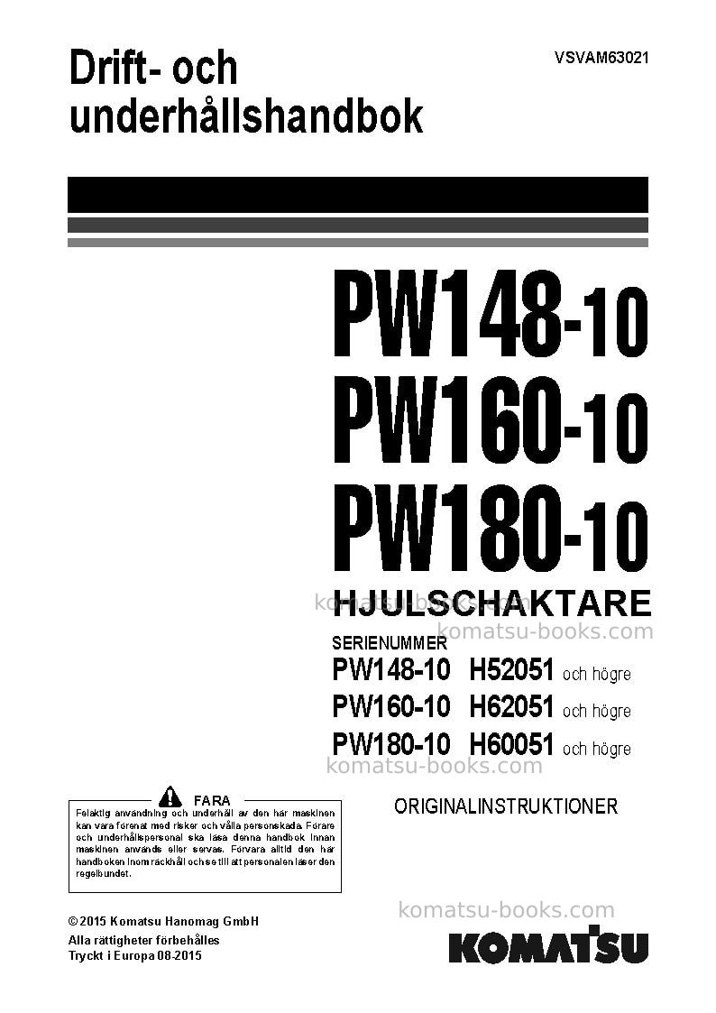 Komatsu pw160-10deu Operation manual cover Komatsu pw160-10deu Operation manual cover