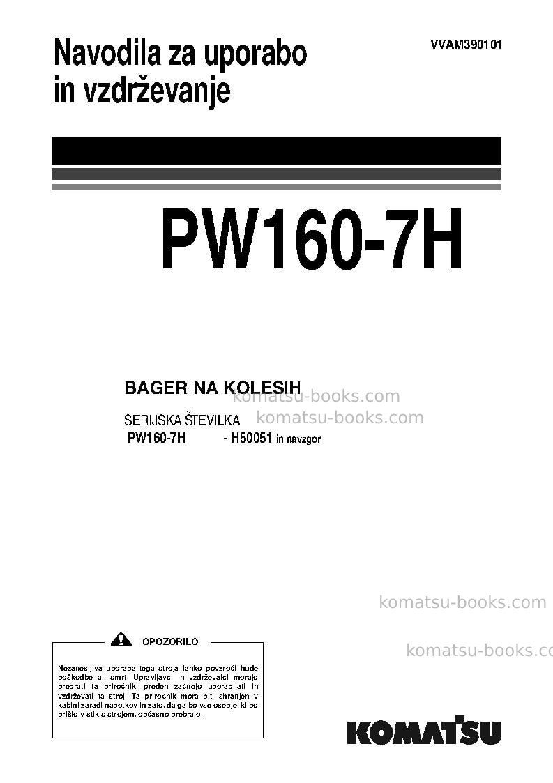Komatsu pw160-7deu Operation manual cover Komatsu pw160-7deu Operation manual cover