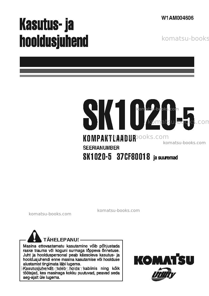 Komatsu sk1020-5ita Operation manual cover