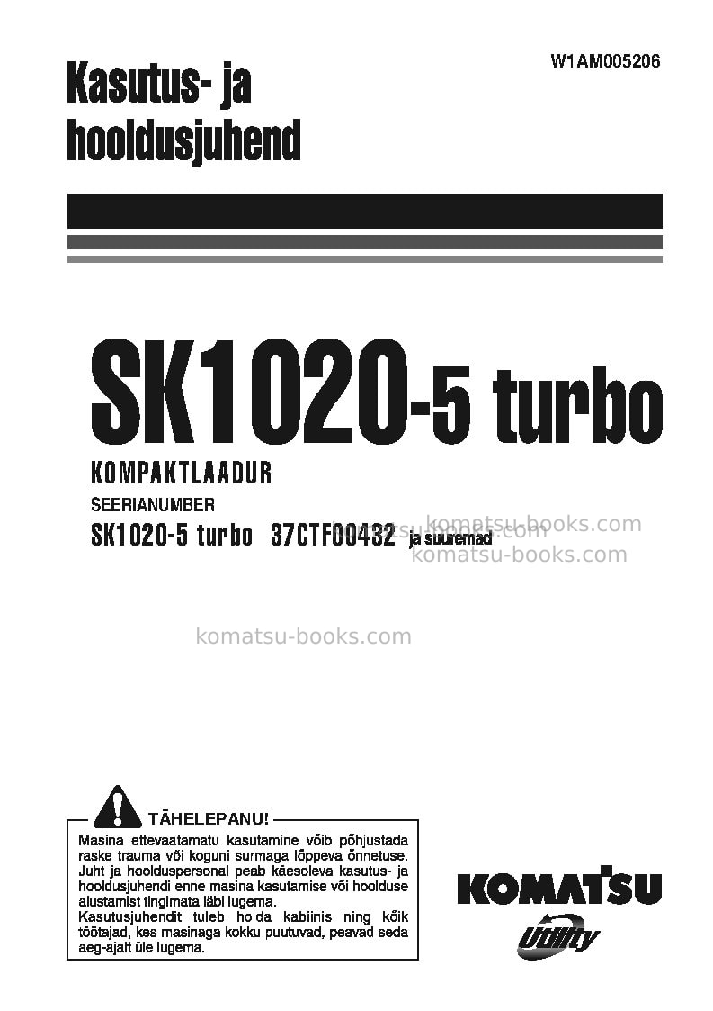 Komatsu sk1020-5ita-turbo Operation manual cover