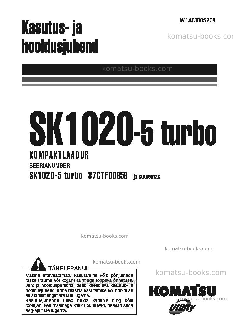 Komatsu sk1020-5ita-turbo Operation manual cover