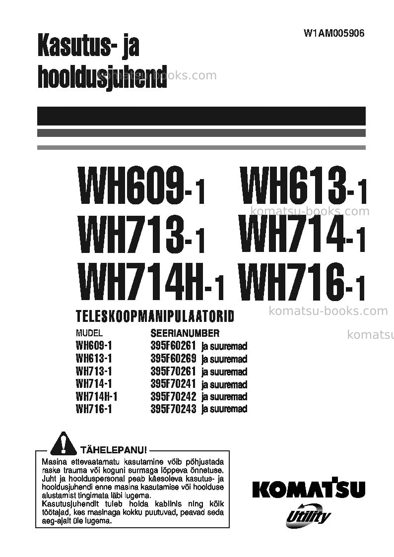 Komatsu wh609-1ita Operation manual cover Komatsu wh609-1ita Operation manual cover