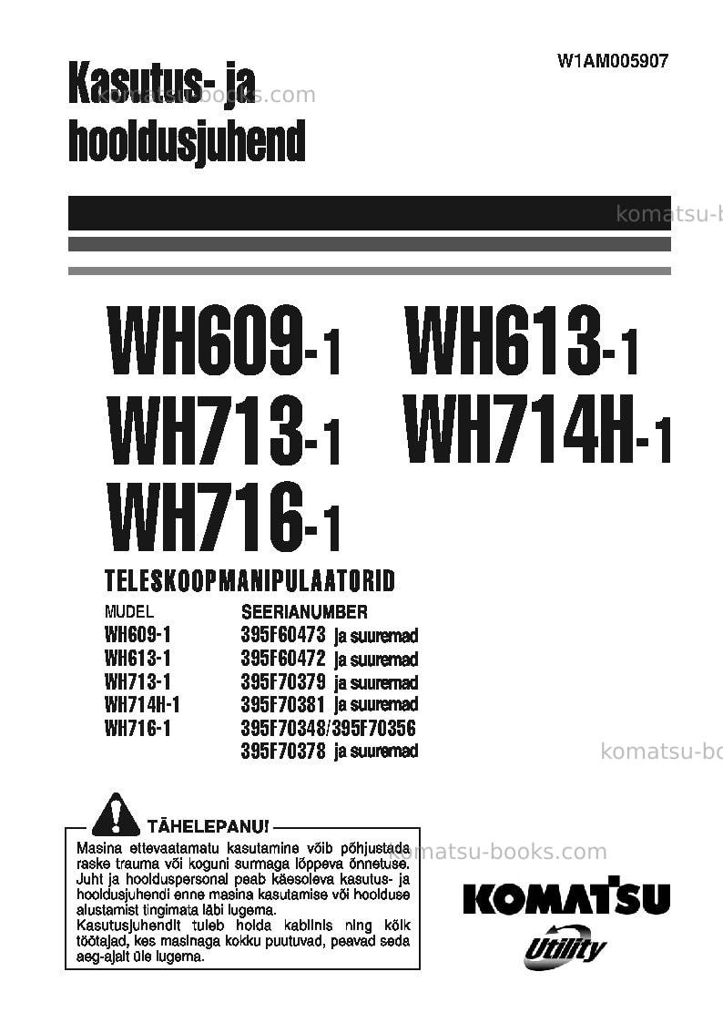 Komatsu wh609-1ita Operation manual cover Komatsu wh609-1ita Operation manual cover
