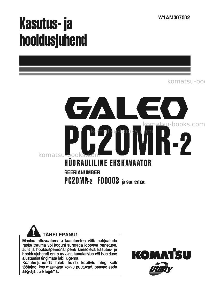 Komatsu pc20mr-2ita Operation manual cover Komatsu pc20mr-2ita Operation manual cover