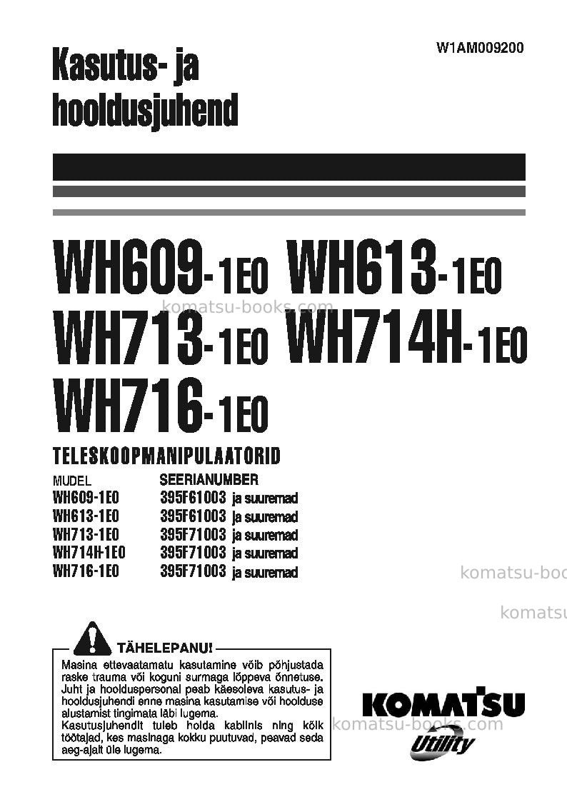 Komatsu wh609-1ita-tier 3 Operation manual cover Komatsu wh609-1ita-tier 3 Operation manual cover