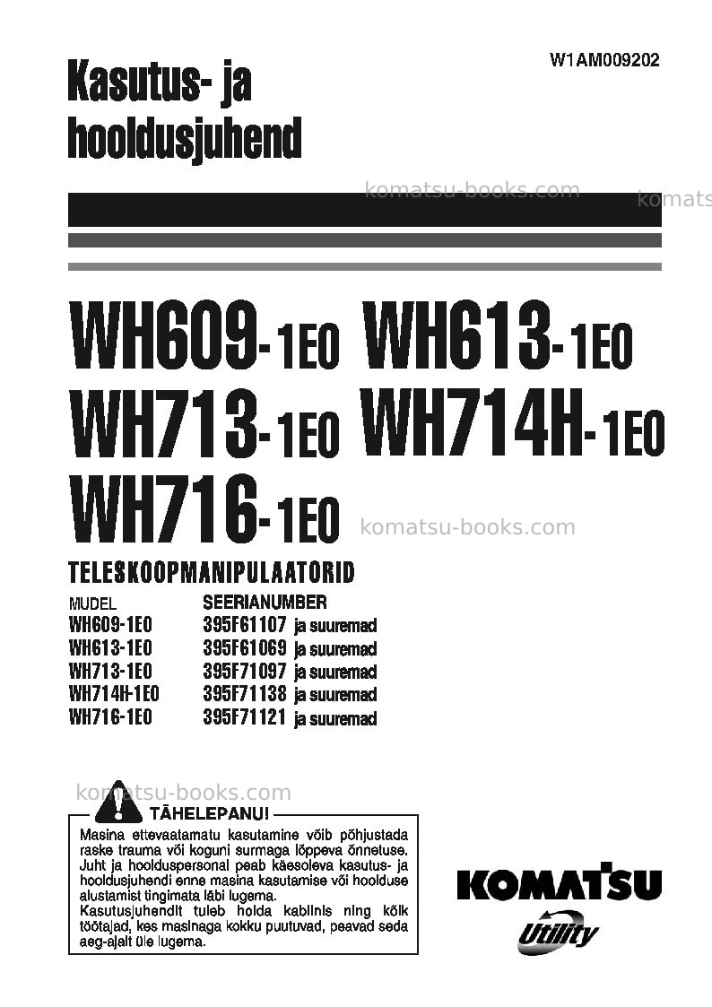 Komatsu wh609-1ita-tier 3 Operation manual cover Komatsu wh609-1ita-tier 3 Operation manual cover