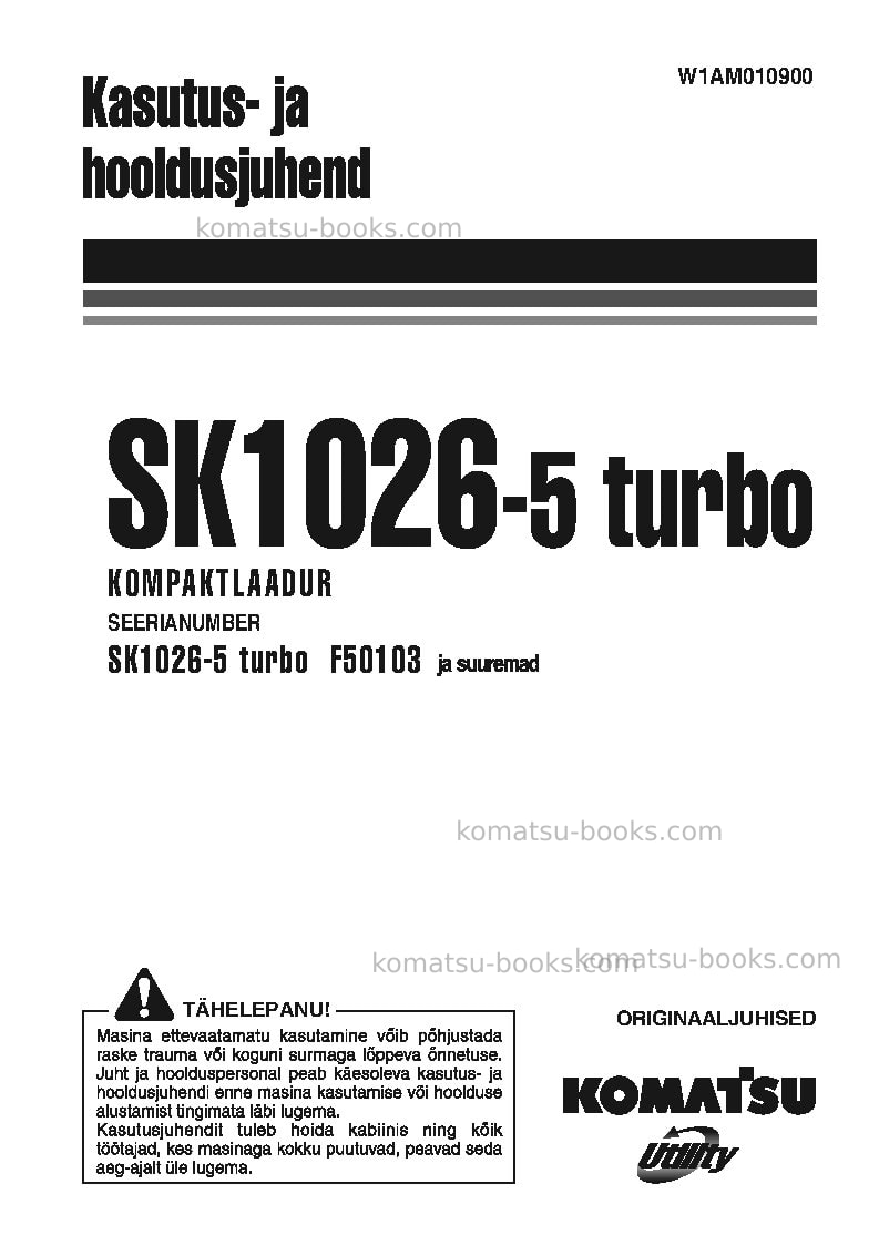 Komatsu sk1026-5ita-turbo Operation manual cover