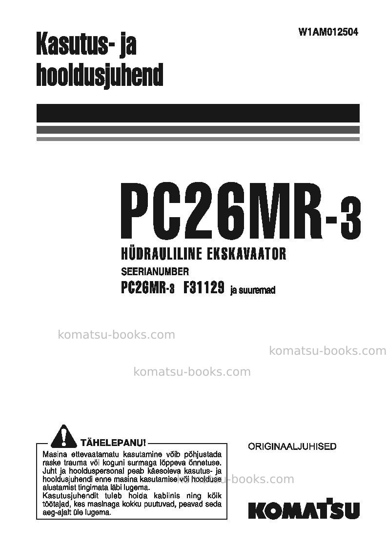 Komatsu pc26mr-3ita Operation manual cover