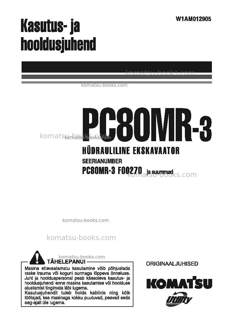 Komatsu pc80mr-3ita Operation manual cover