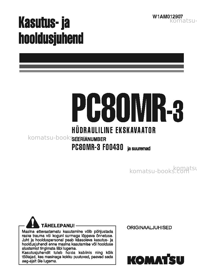 Komatsu pc80mr-3ita Operation manual cover