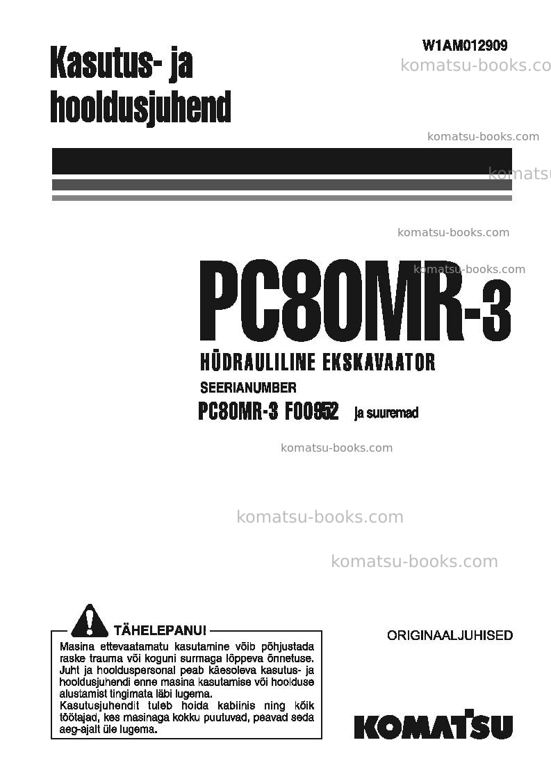 Komatsu pc80mr-3ita Operation manual cover