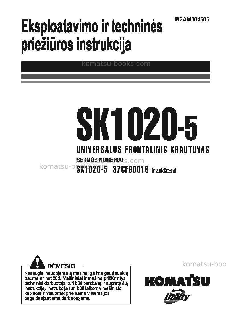 Komatsu sk1020-5ita Operation manual cover