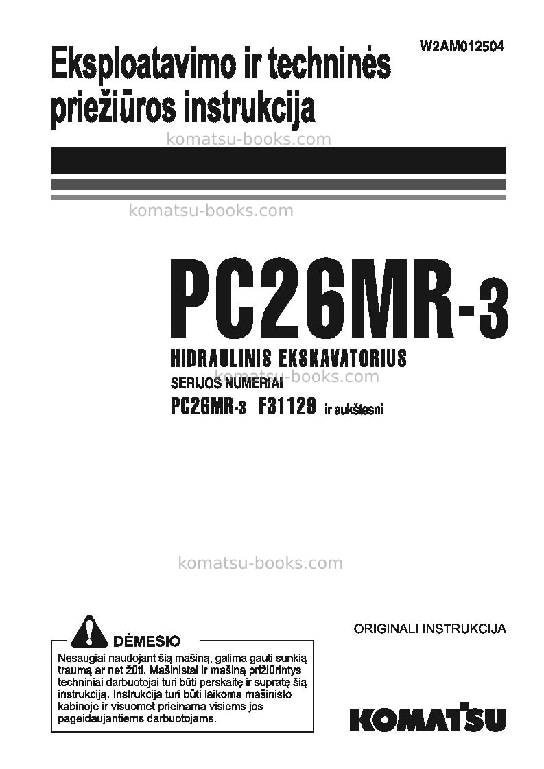 Komatsu pc26mr-3ita Operation manual cover Komatsu pc26mr-3ita Operation manual cover