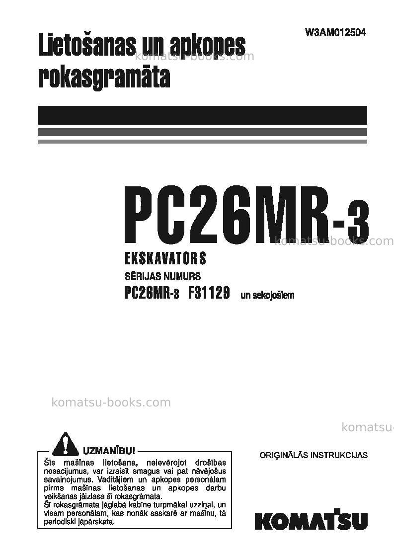 Komatsu pc26mr-3ita Operation manual cover
