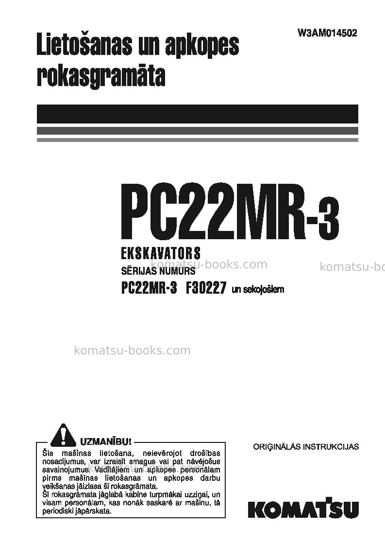 Komatsu pc22mr-3ita Operation manual cover