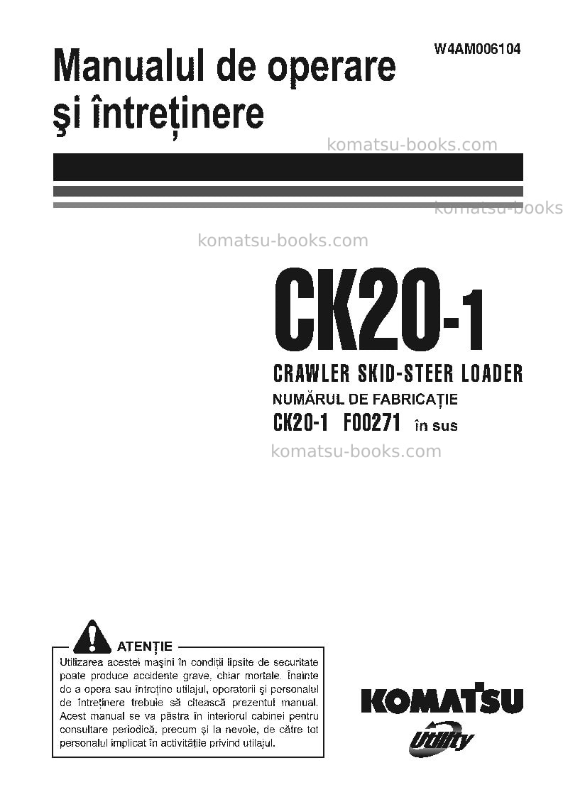 Komatsu ck20-1ita Operation manual cover Komatsu ck20-1ita Operation manual cover