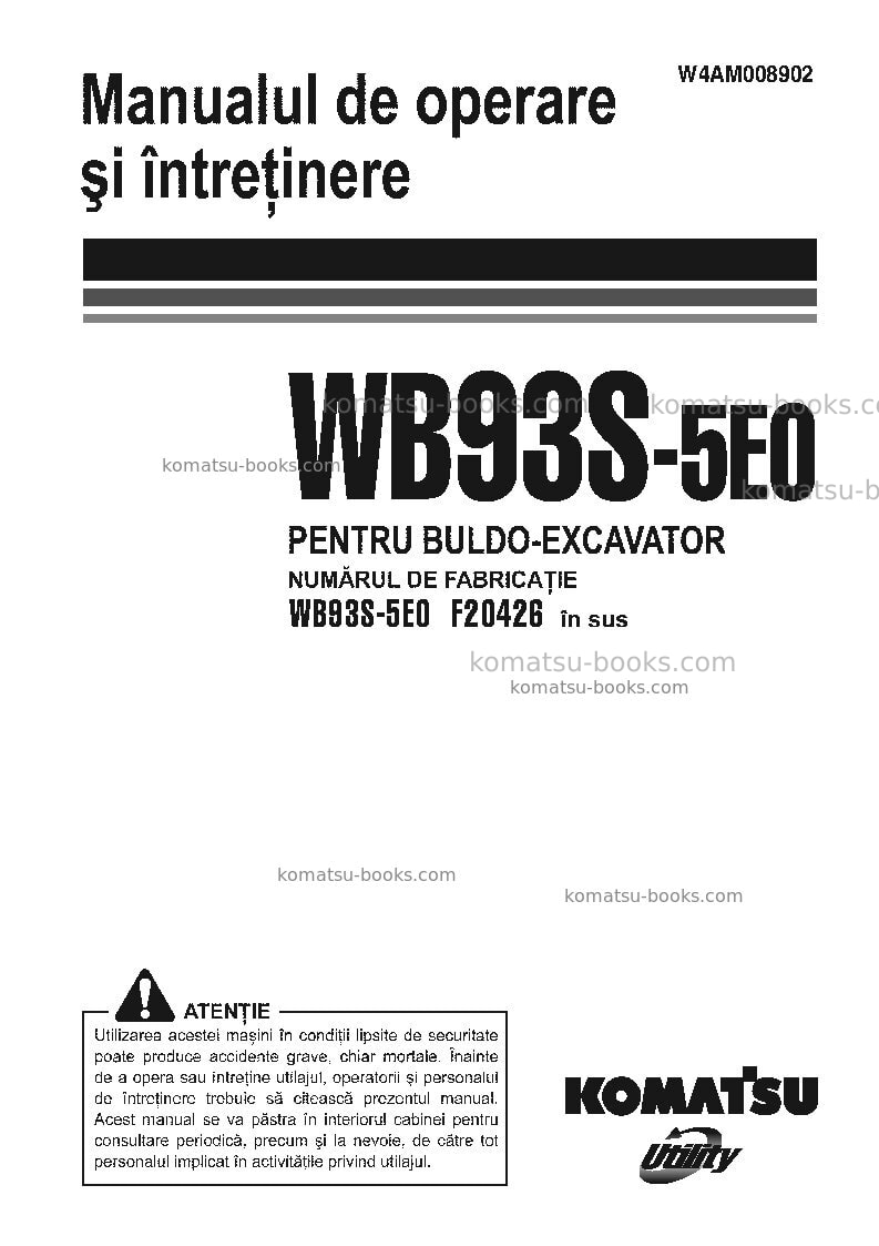 Komatsu wb93s-5ita-tier 3 Operation manual cover Komatsu wb93s-5ita-tier 3 Operation manual cover