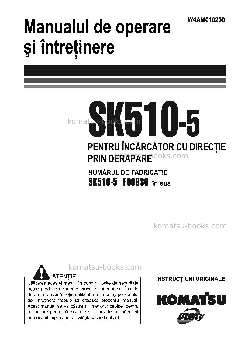 Komatsu sk510-5ita Operation manual cover