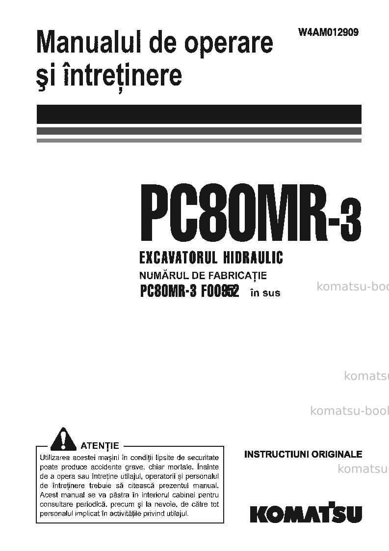Komatsu pc80mr-3ita Operation manual cover