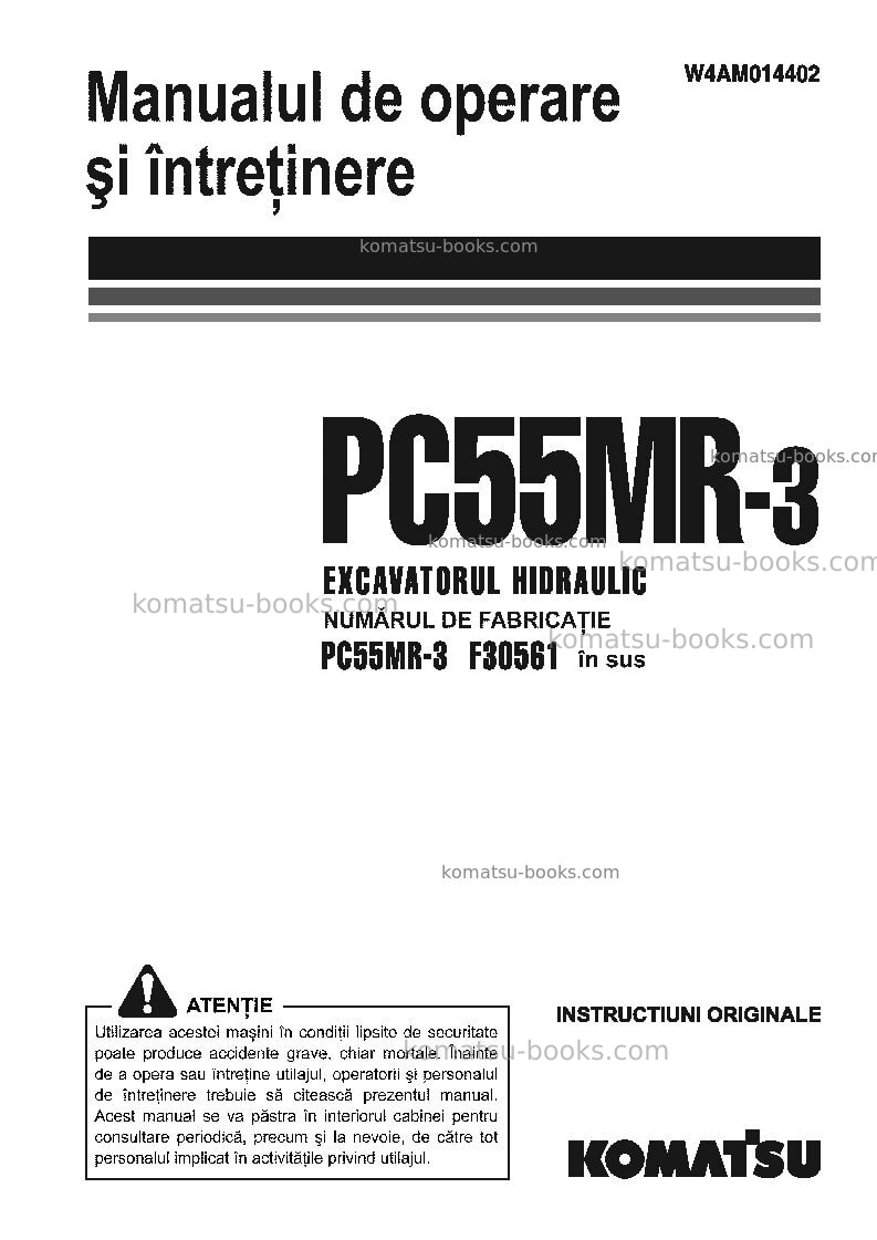 Komatsu pc55mr-3ita Operation manual cover