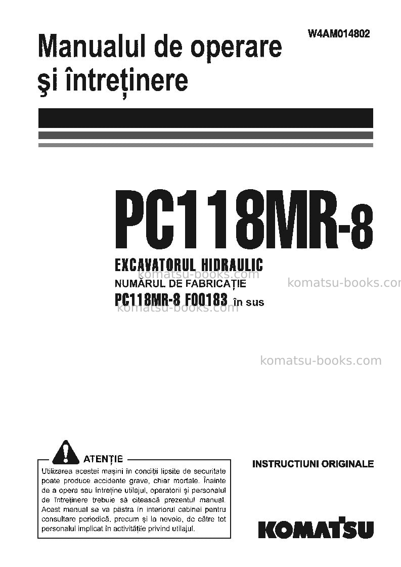 Komatsu pc118mr-8ita Operation manual cover