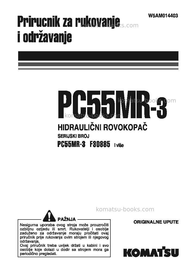 Komatsu pc55mr-3ita Operation manual cover