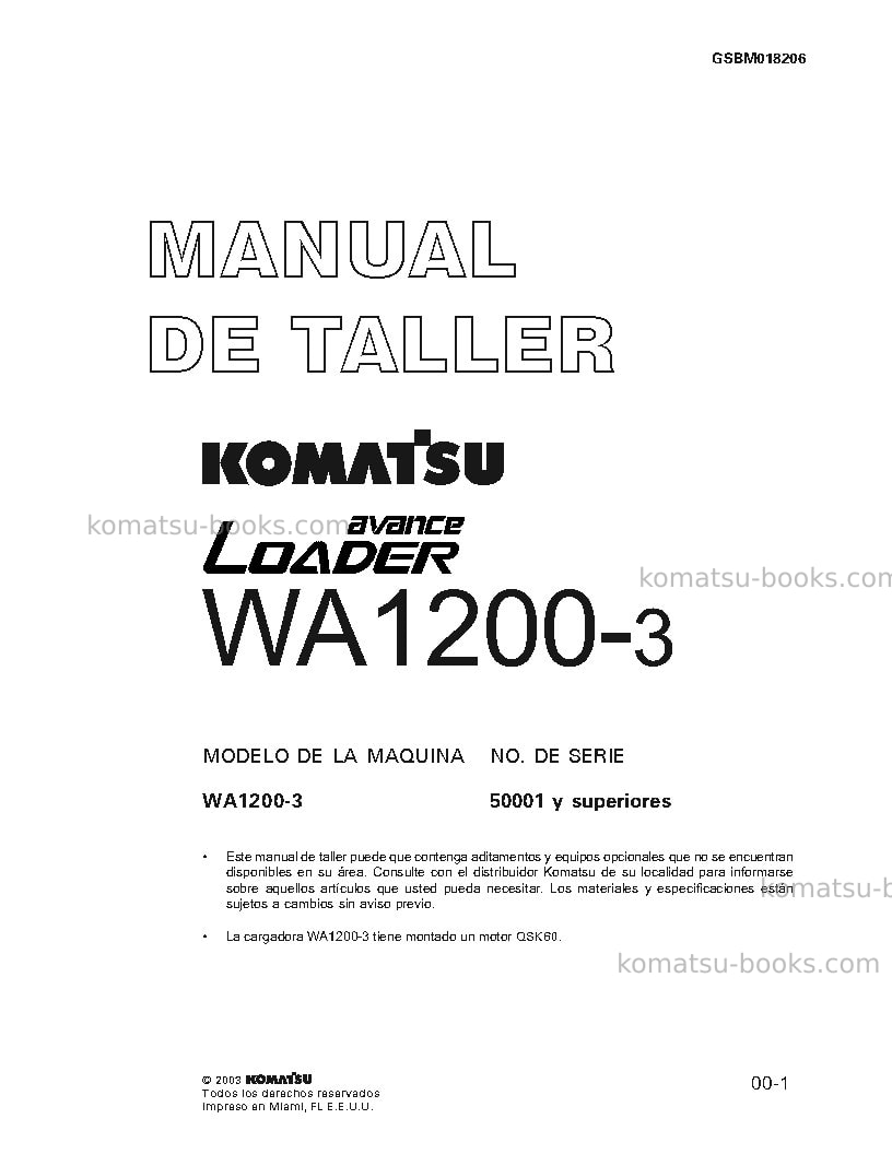Komatsu wa1200-3jpn-a Reparación y mantenimiento cover